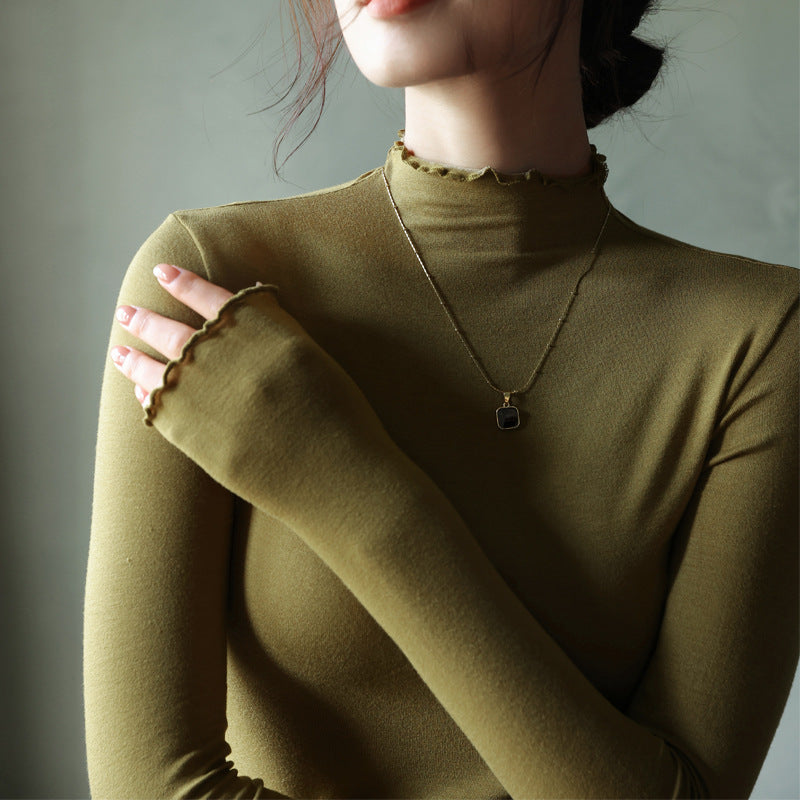 The Soft Ruffle Base Top — Olive Mist