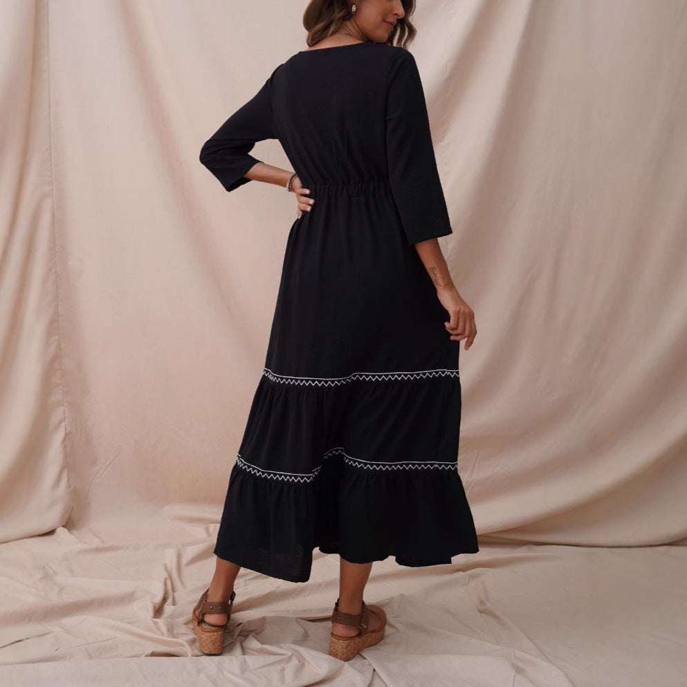 Moonlit Field Dress — Black Stitchwork