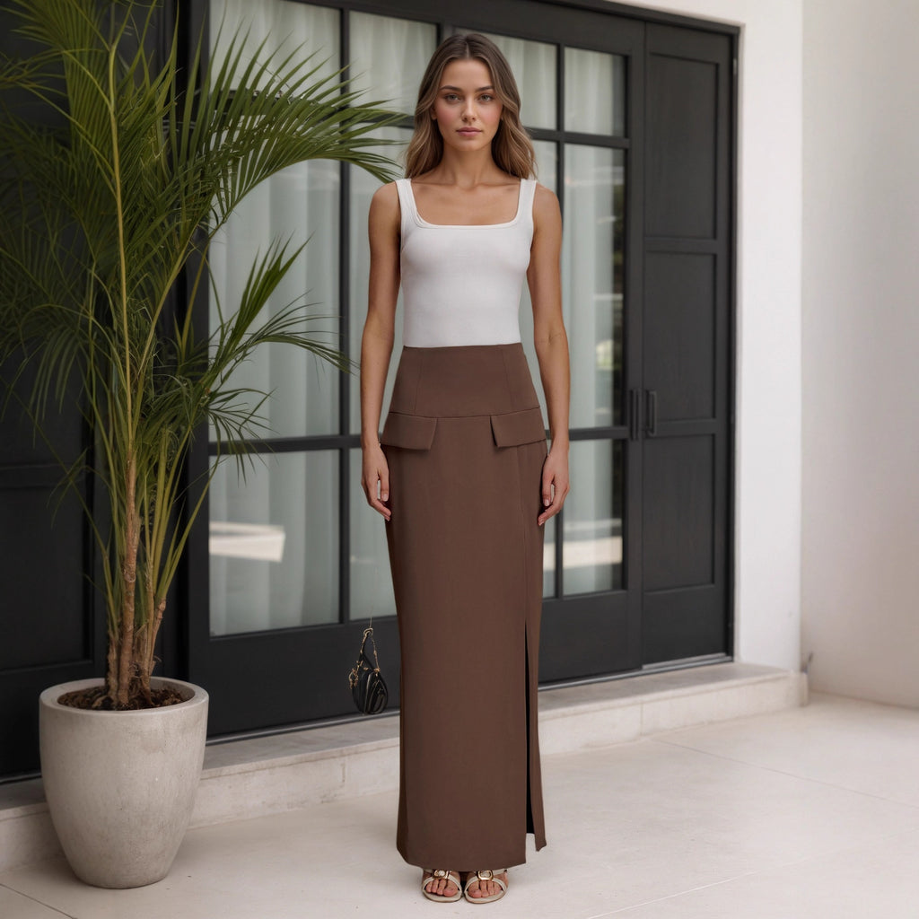 The Slit Maxi Skirt — Black Earth
