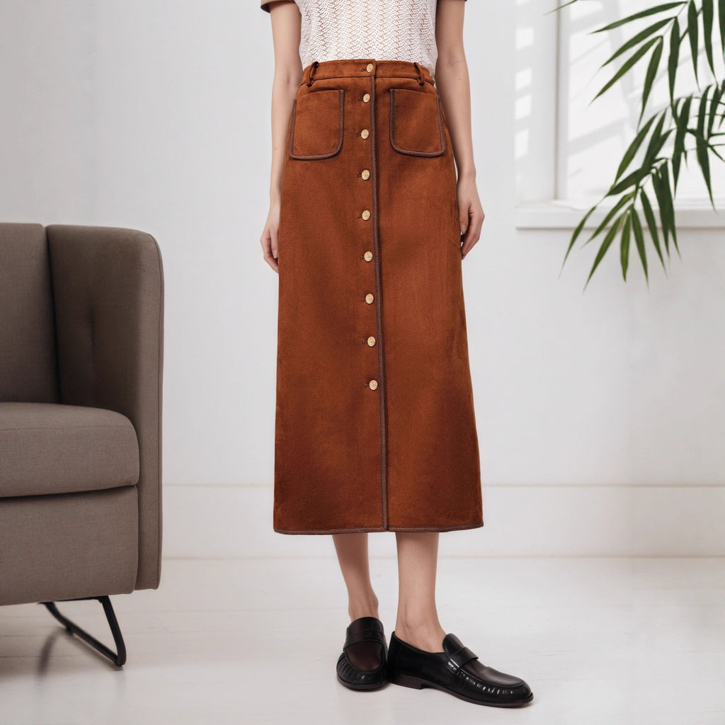 The Single-Breasted Midi Skirt — Stone
