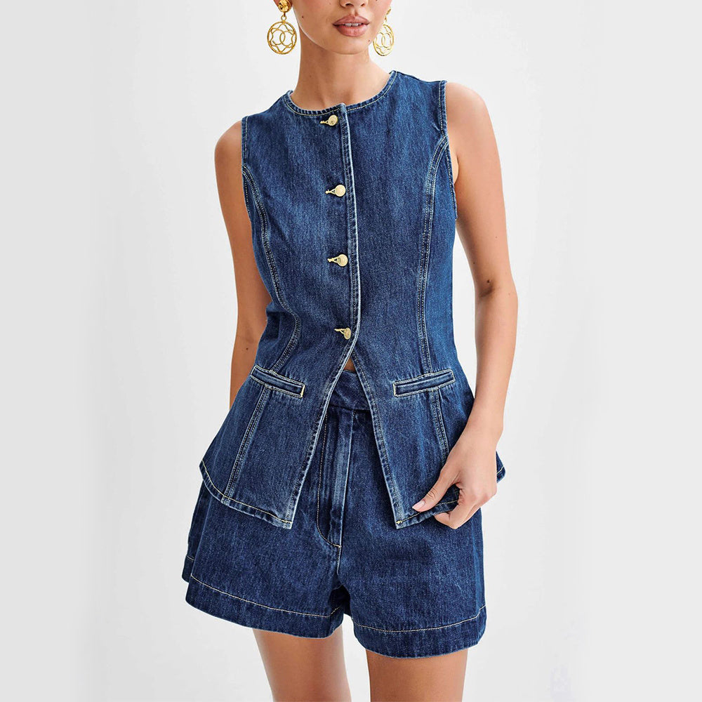 Structured Button-Front Denim Vest