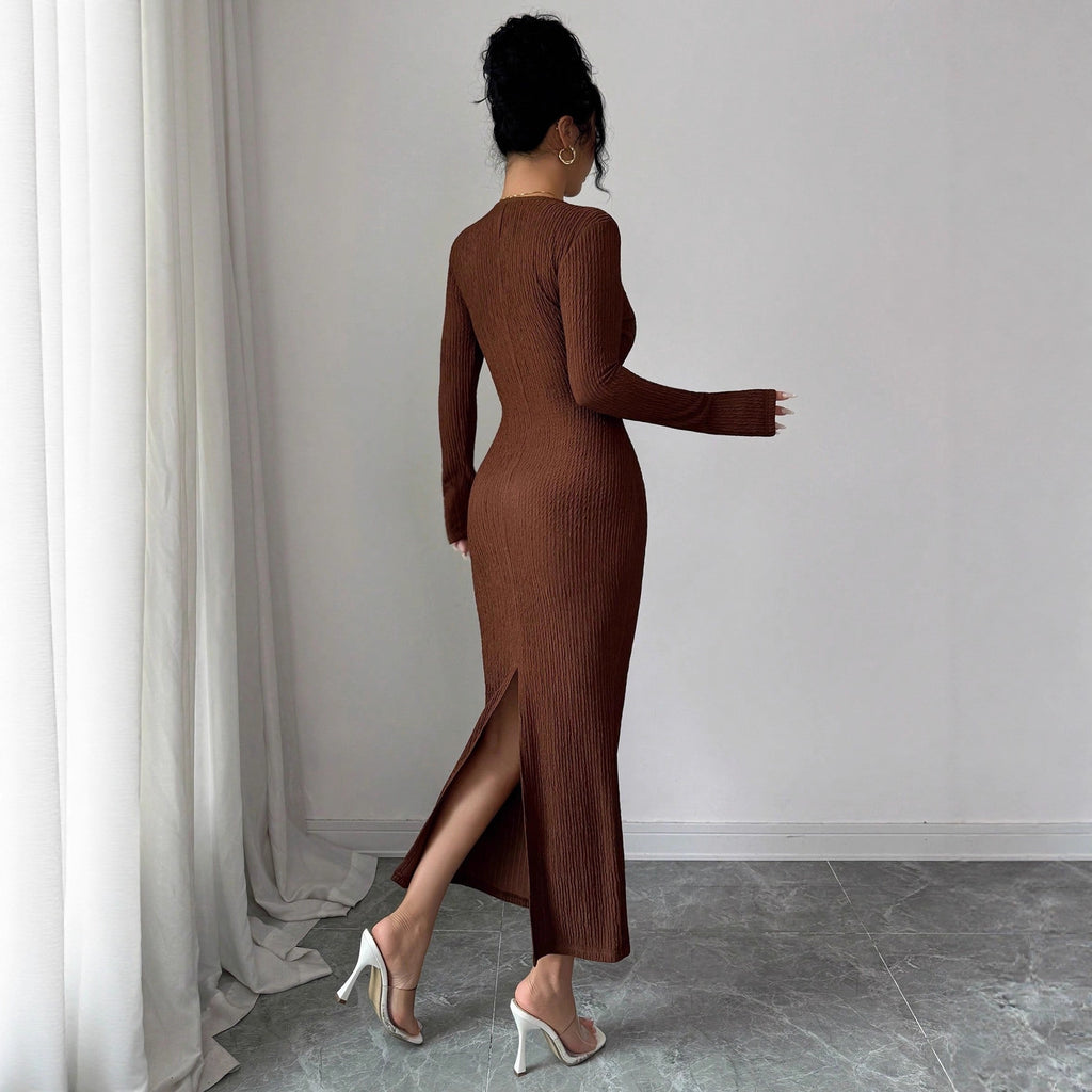 The Quiet Ember Knit Dress — Cocoa