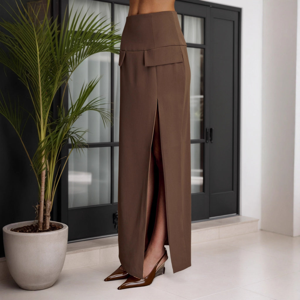 The Slit Maxi Skirt — Black Earth