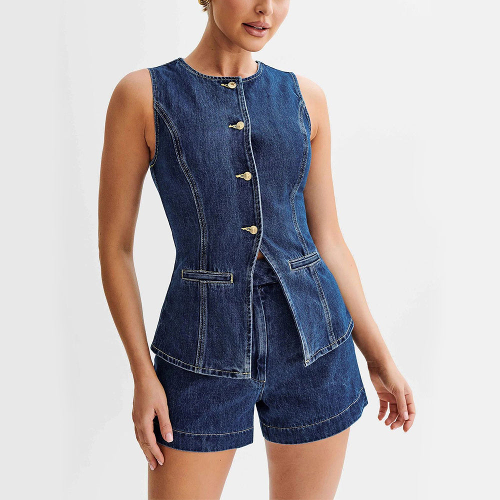 Structured Button-Front Denim Vest