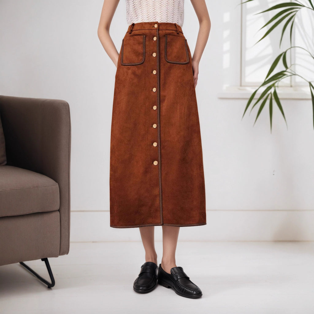 The Single-Breasted Midi Skirt — Stone