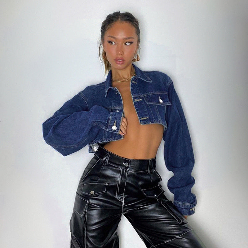 The Cropped Structural Denim Jacket — Indigo