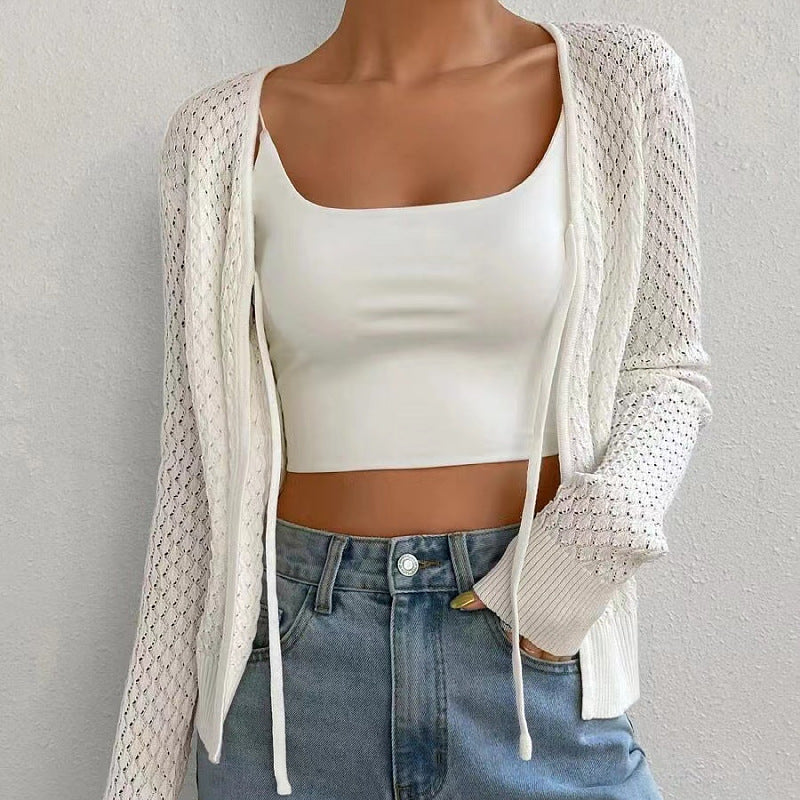 The Cloud White Lace-Tie Knit Cardigan