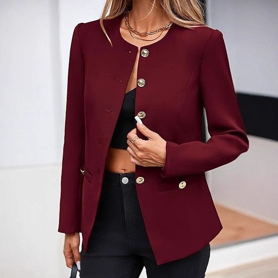 The Tailored Round-Neck Jacket — Deep Currant