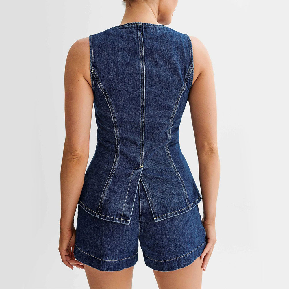 Structured Button-Front Denim Vest