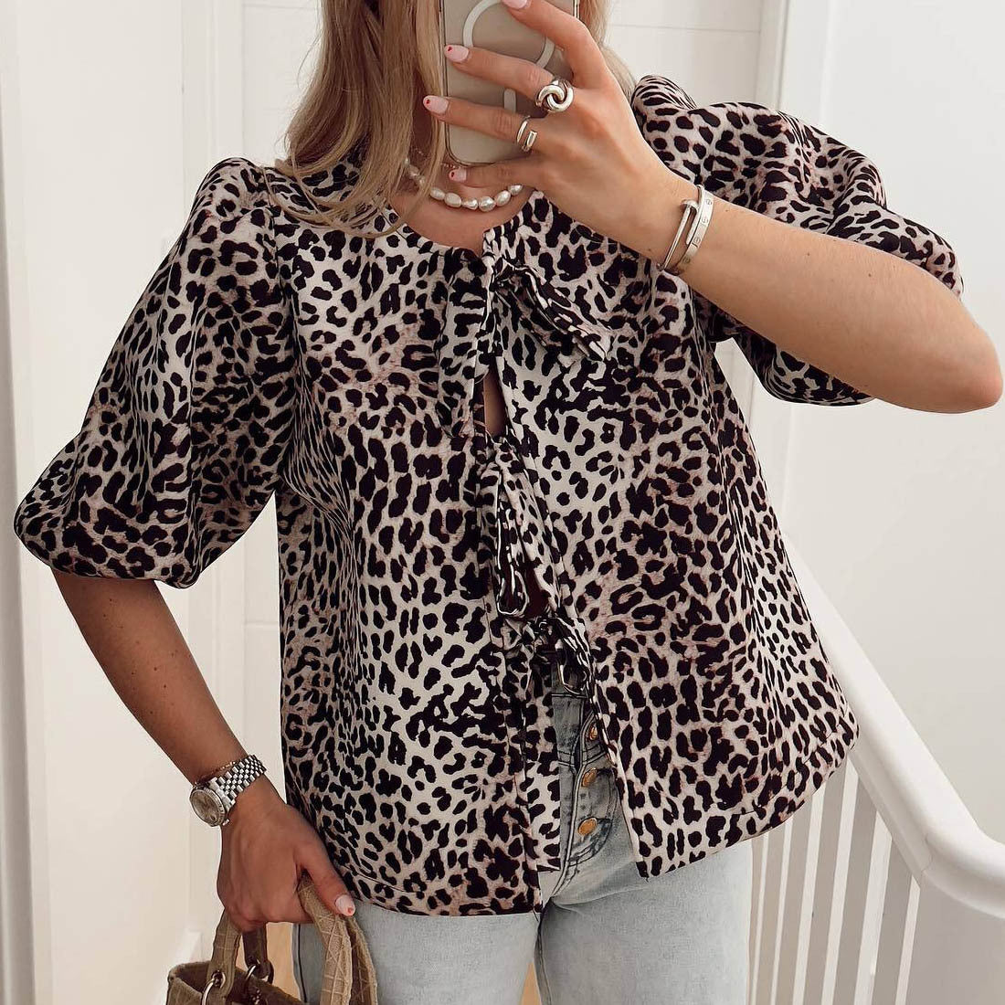 The Wild Poise Tie Top — Soft Espresso Leopard