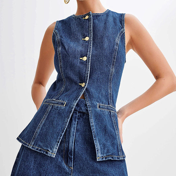 Structured Button-Front Denim Vest