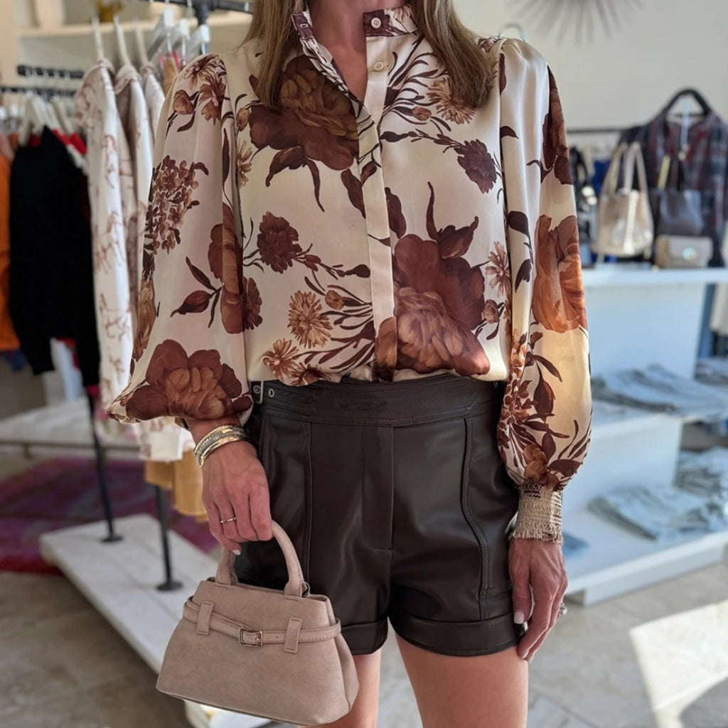 The Printed Lapel Shirt — Sepia Bloom