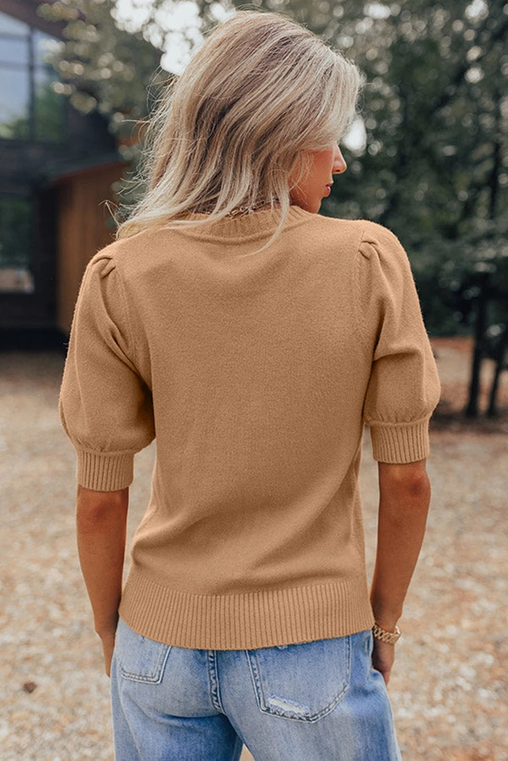 The Short-Sleeve Knit Top — Camel Sand