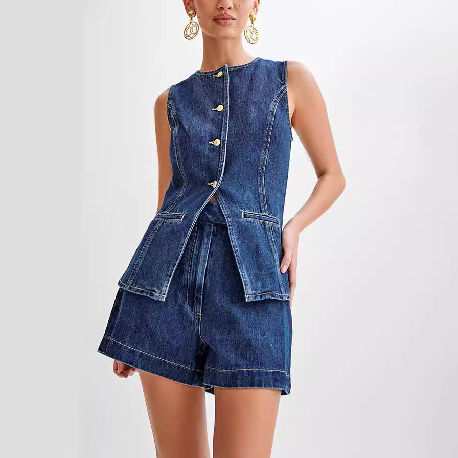 Structured Button-Front Denim Vest