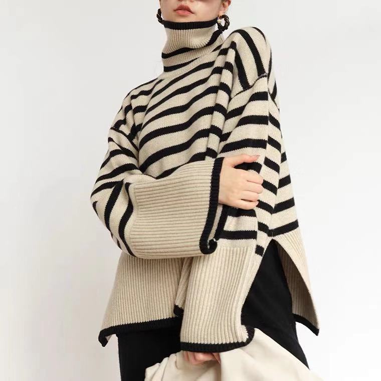 The Striped Poise Turtleneck — Cream/Black