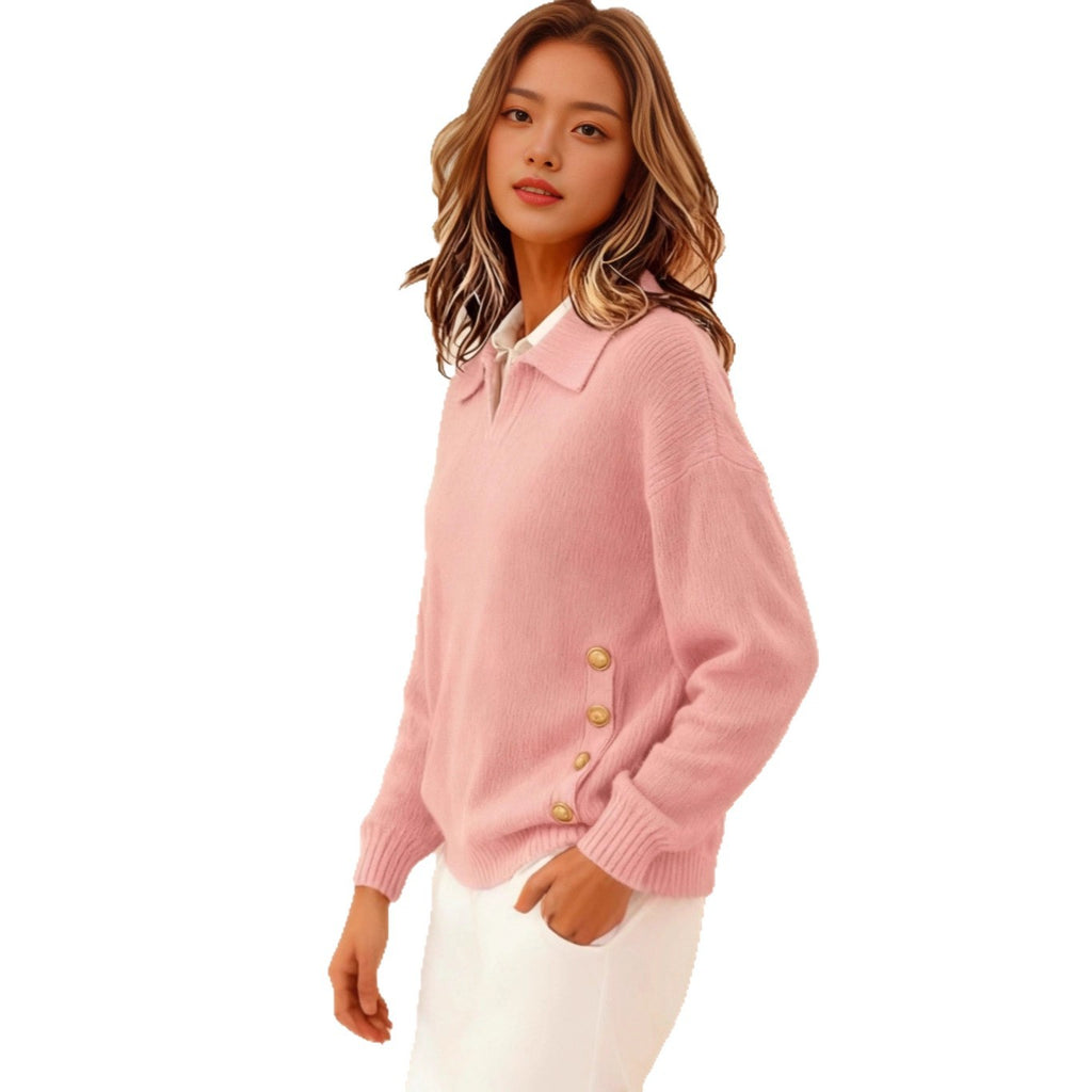 The Buttoned Polo Knit — Rose