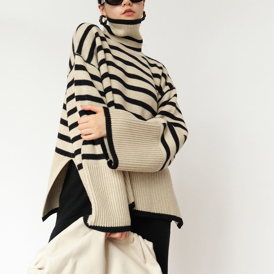 The Striped Poise Turtleneck — Cream/Black