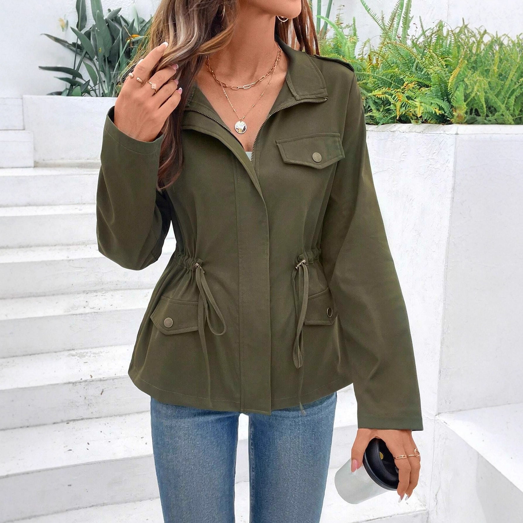 The Drawstring Utility Jacket — Olive Field