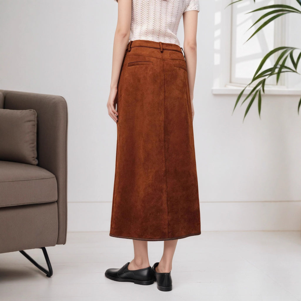 The Single-Breasted Midi Skirt — Stone