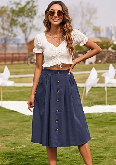 Linen Arc Skirt — Deep Indigo