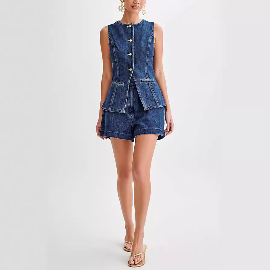Structured Button-Front Denim Vest